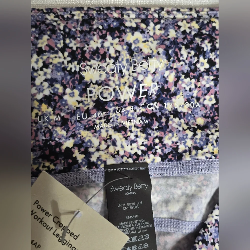 Sweaty Betty Power Cropped Workout Leggings Floral  Purple Meadow Print - Picture 13 of 14